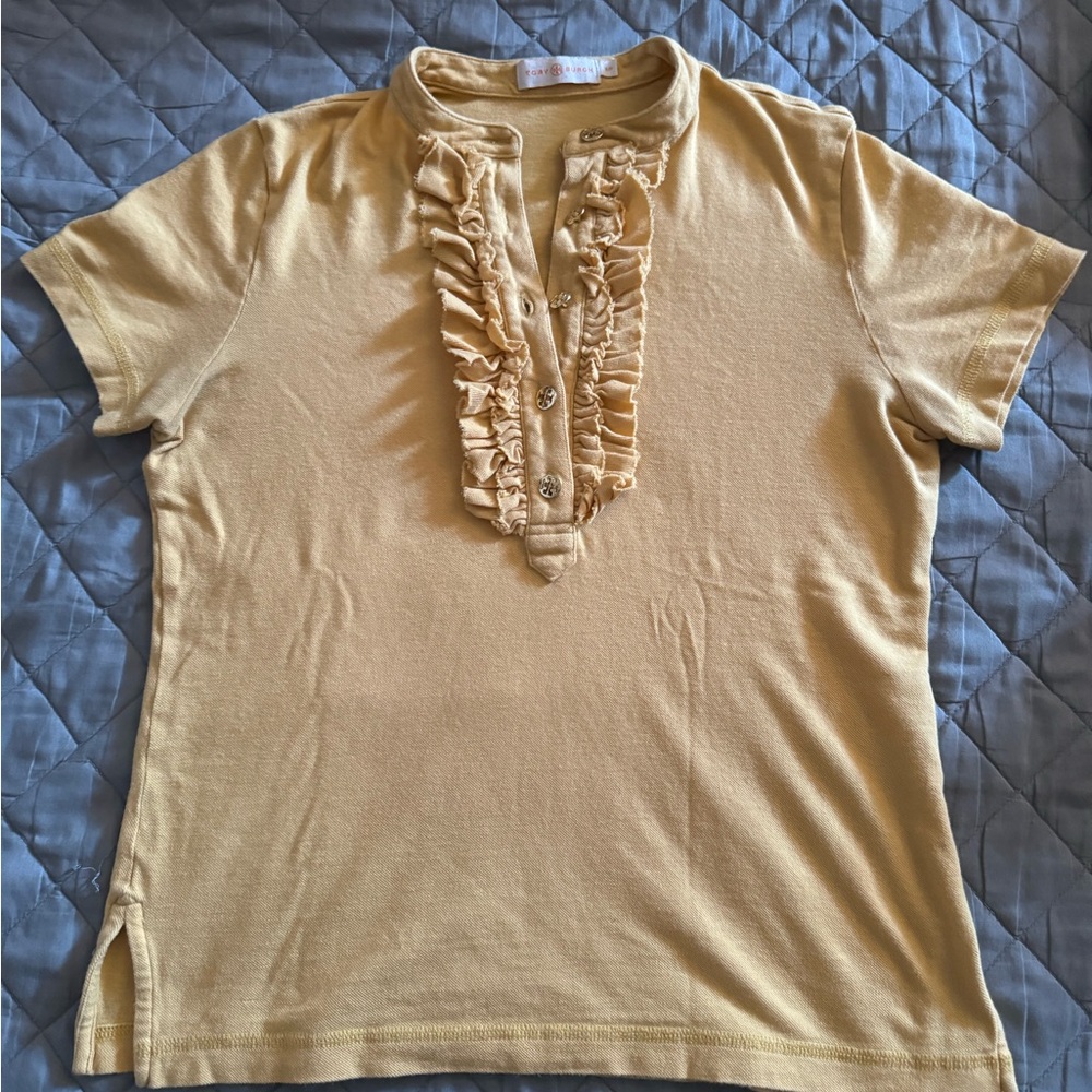 Tory Burch Yellow Ruffled Short Sleeve Tee